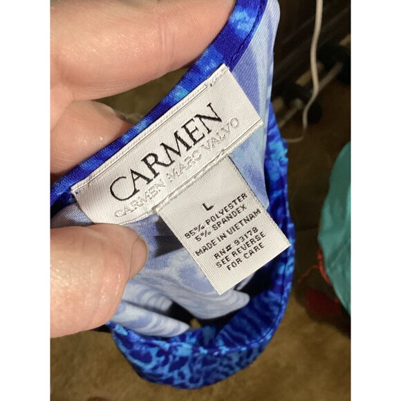 Carmen Marc Valvo Size L Blue Teal Animal Leopard Print 3/4 Sleeve Pullover Top - Picture 6 of 7